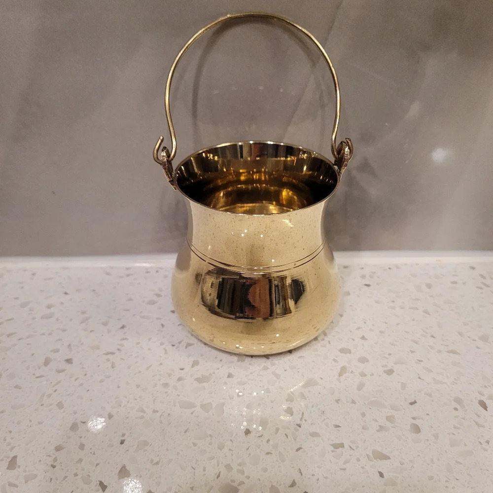 Vintage Mini Brass Pot  w Handle